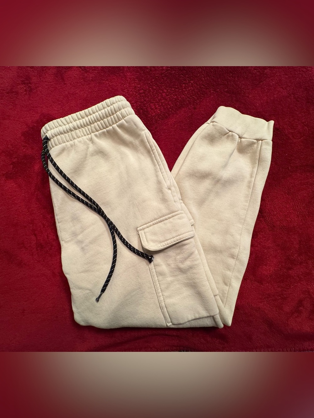 PacSun Kids Cream Cargo Joggers with Black Drawstring